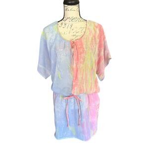 Shoreline Pink Blue Tie Dye Semi Sheer Swimsuit Cover Up Size 1X